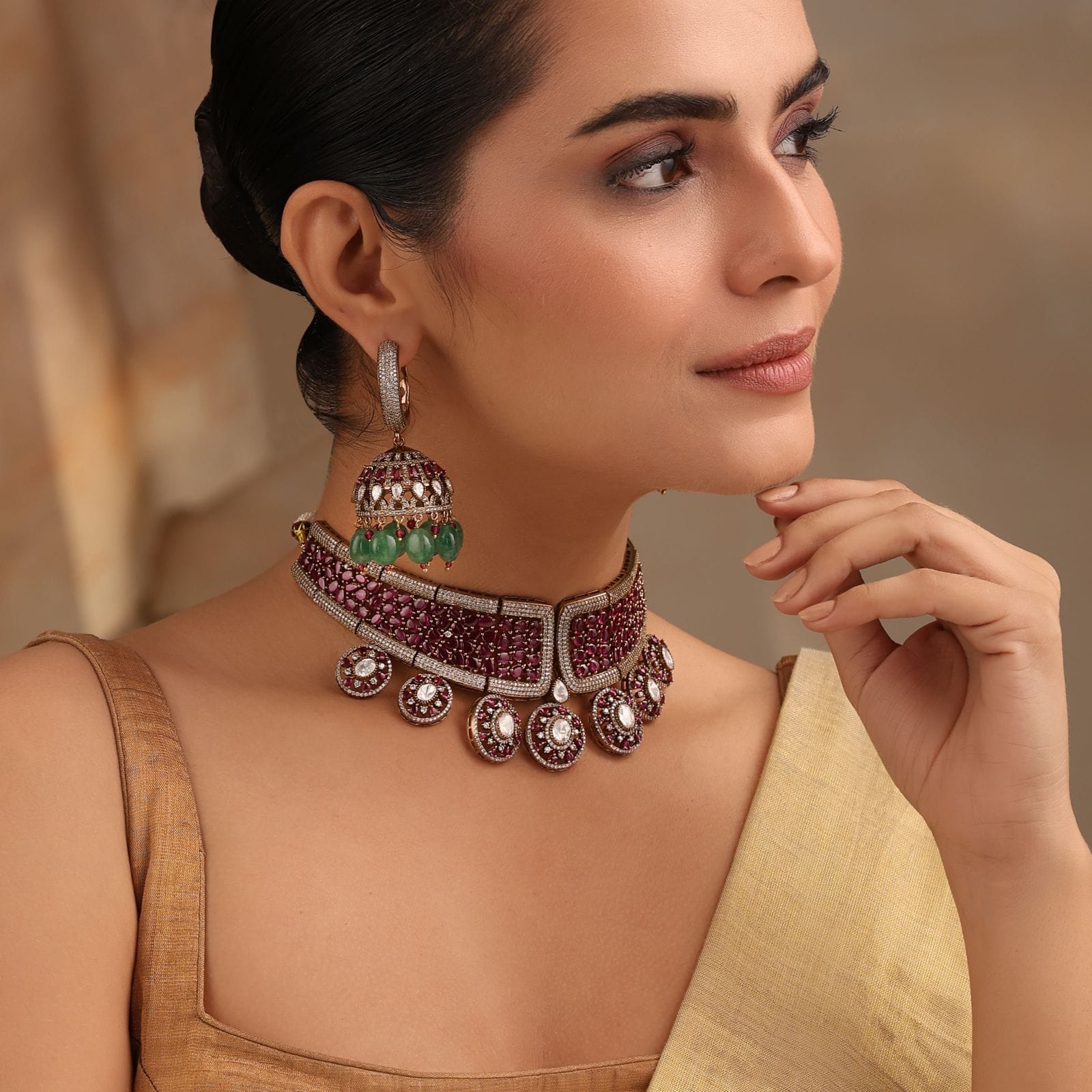 Devyani Ruby Emerald Choker Set