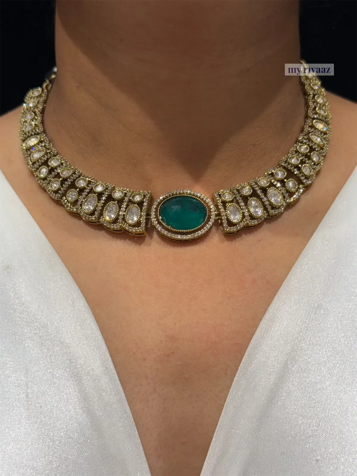 Emerald Antique Gold Victorian Mosonite Set