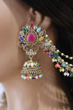 Nihi Navratan Bahubali Earrings Tikka Set