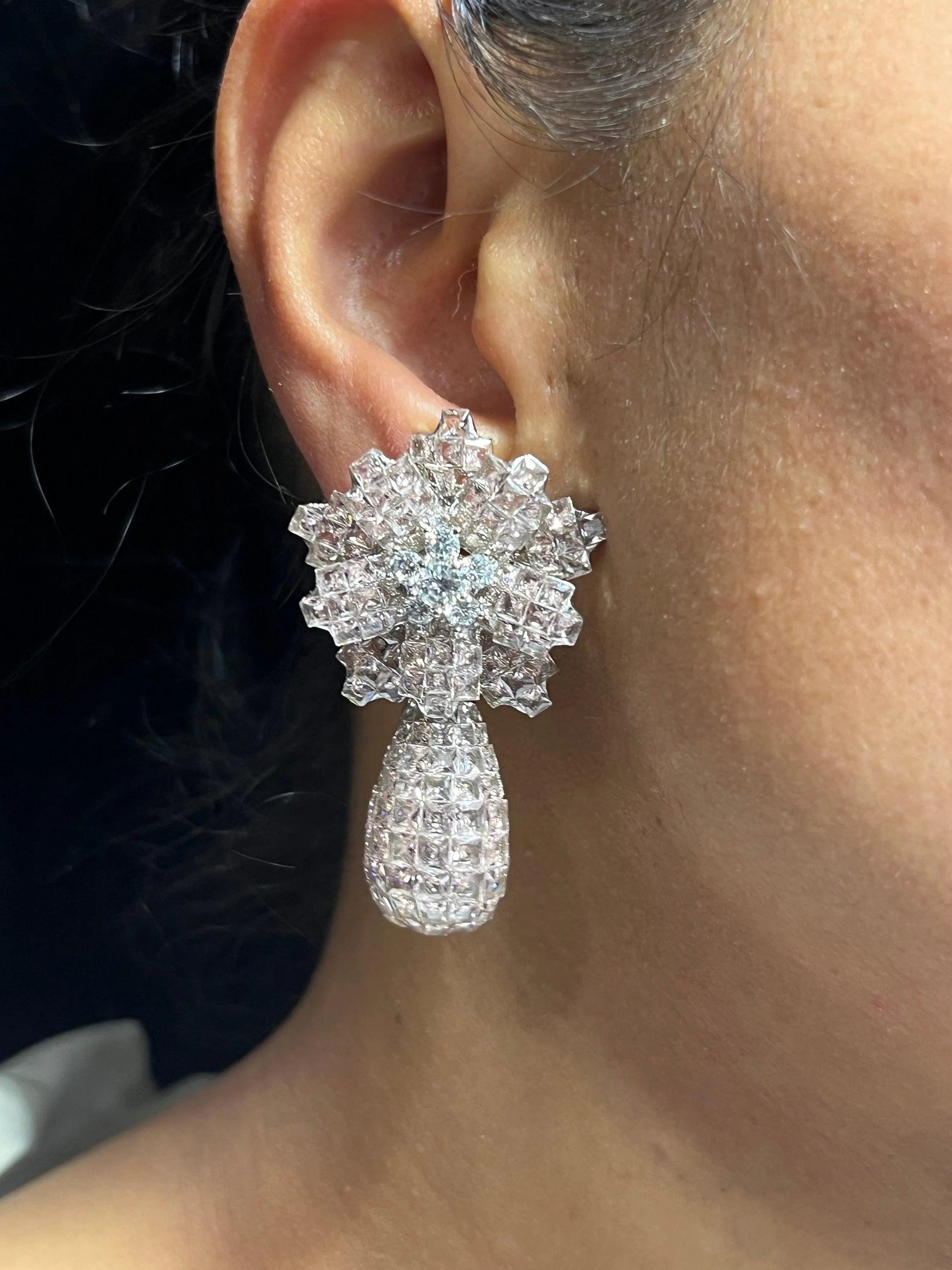 Pink Invisible Setting Diamond Earrings