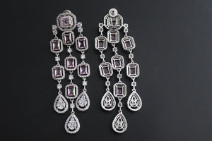 Pink Long CZ Earrings