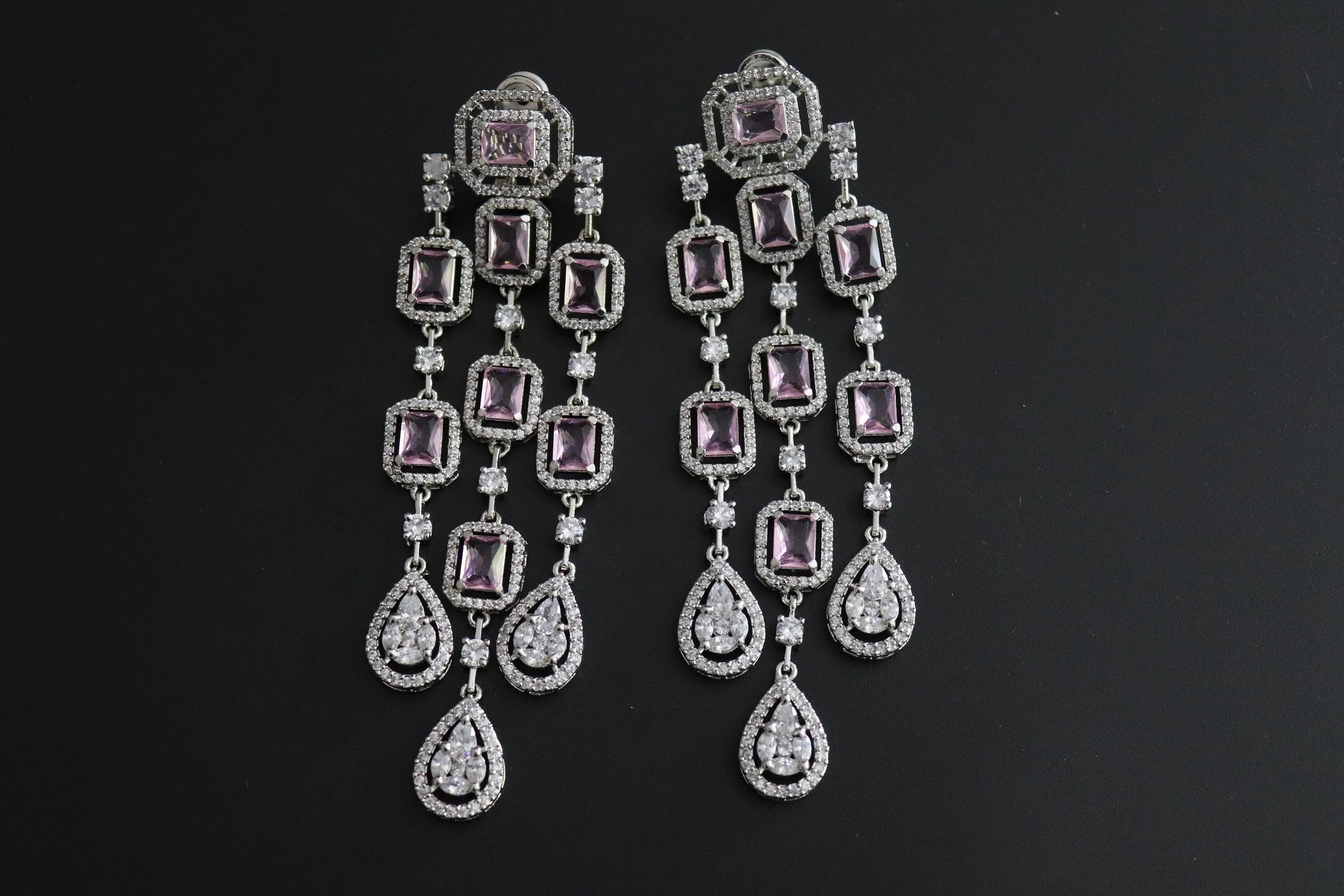 Pink Long CZ Earrings