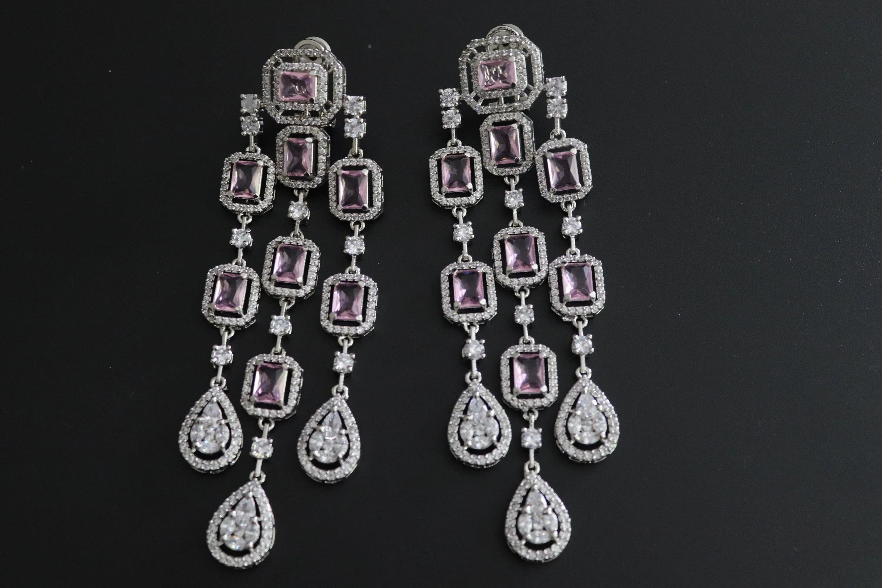 Pink Long CZ Earrings