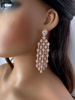 Sold Out Rose Gold Waterfall Diamond Earrings/Chaandbalis / Indian Earring / Indian Jewelry/ Pakistani Jewelry/ Bollywood Jewelry