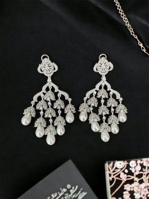 GlambyRivaaz Earrings Stella Diamond Pearl Chandelier