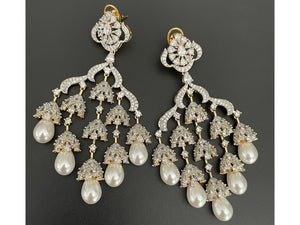 Stella Gold Diamond Pearl Chaandbali Earrings Gold Indian Earrings American Diamond Earring Punjabi Jewelry