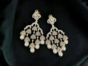 Stella Gold Diamond Pearl Chaandbali Earrings Gold Indian Earrings American Diamond Earring Punjabi Jewelry