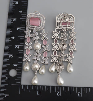 Vanya Pink CZ Pearl Earrings