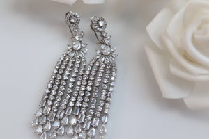 White Gold Waterfall CZ Earrings