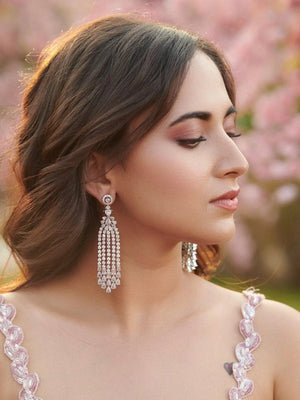 White Gold Waterfall CZ Earrings