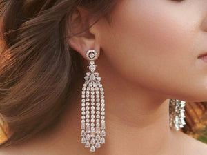 White Gold Waterfall CZ Earrings