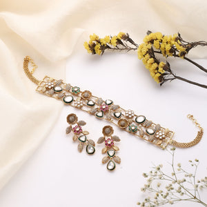 Eira Handmade Fusion Choker – Ruby & Emerald Statement Necklace with Earrings