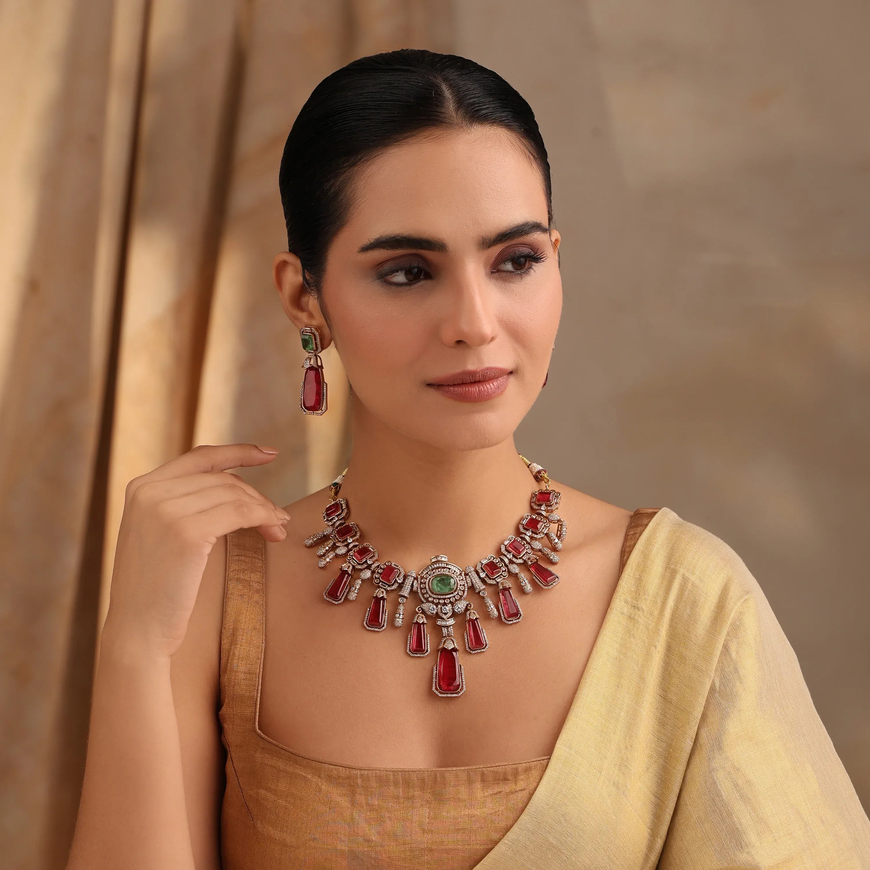 Elara Ruby Mint Doublets Royale Necklace Set