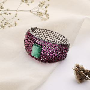 Emerald Green & Ruby Pink Statement Cuff Bracelet