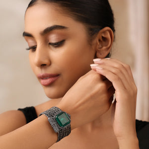 Emerald Noir Mesh Statement Cuff Bracelet