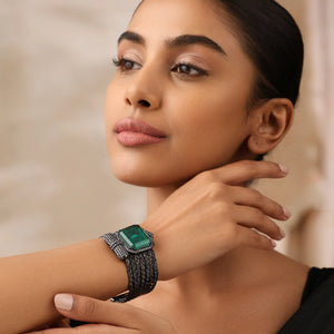 Emerald Noir Mesh Statement Cuff Bracelet