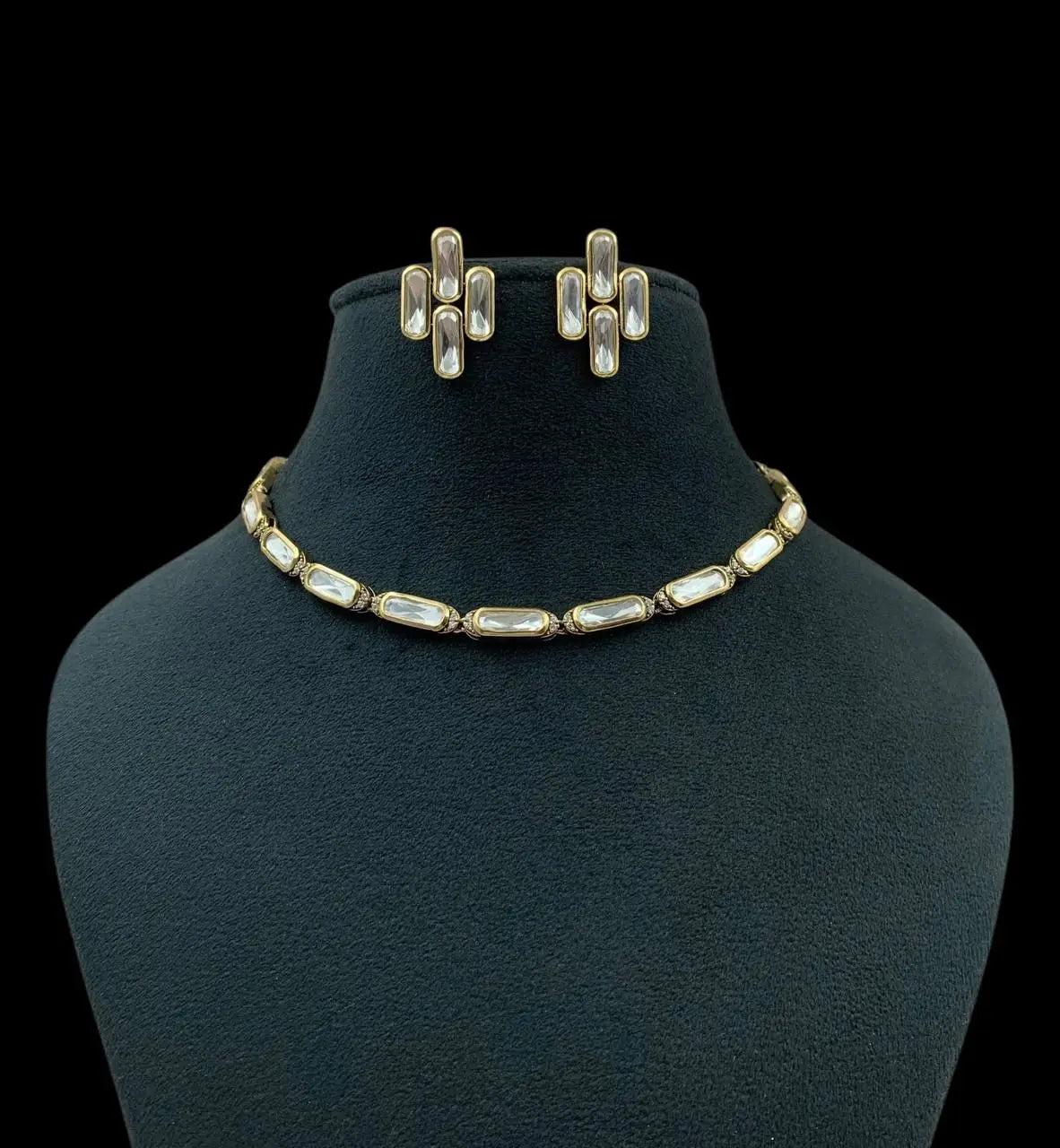 Kiran Mosonite Delicate Gold Choker Necklace Set with Earrings – Minimal Elegant Statement Jewelry