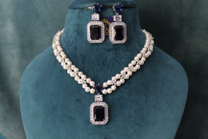 GlambyRivaaz Clearance Sale Sold Out Sapphire Pearl Diamond CZ Necklace Statement Jewelry American Diamond Statement Necklace Indian Jewelry blue CZ Necklace Indian