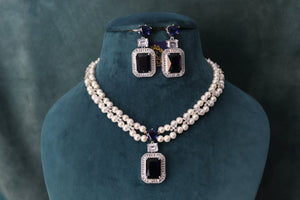 GlambyRivaaz Clearance Sale Sold Out Sapphire Pearl Diamond CZ Necklace Statement Jewelry American Diamond Statement Necklace Indian Jewelry blue CZ Necklace Indian