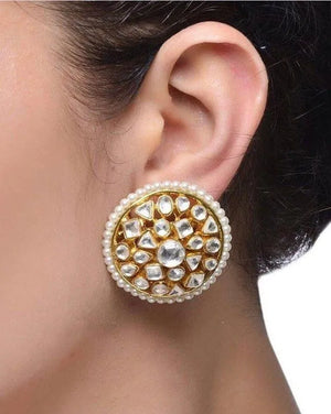 GlambyRivaaz Earrings Polki Pearl Studs