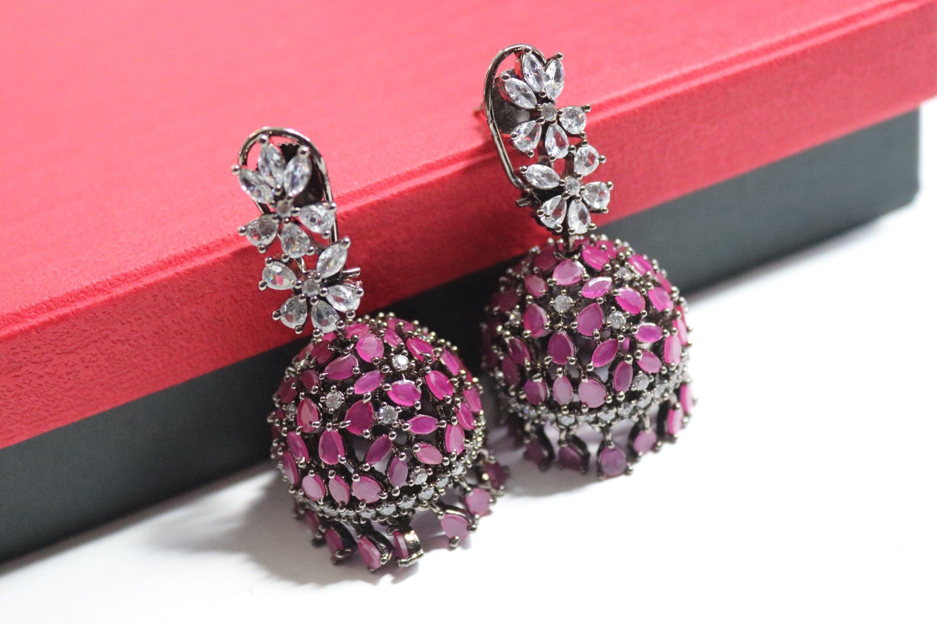 GlambyRivaaz Necklaces Mili Ruby Diamond Jhumki