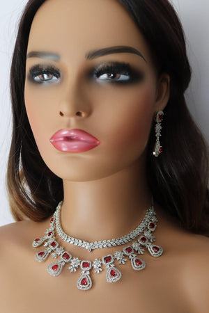 GlambyRivaaz Necklaces Two Layer Ruby Red Diamond CZ Necklace