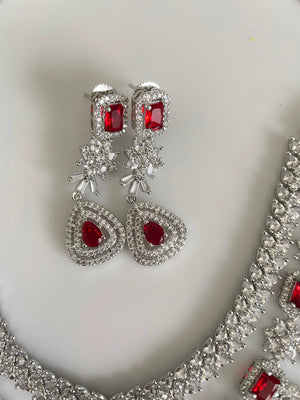 GlambyRivaaz Necklaces Two Layer Ruby Red Diamond CZ Necklace