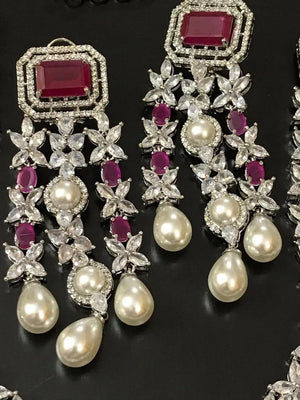 GlambyRivaaz Necklaces Vanya Diamond Pearl Long Necklace Set