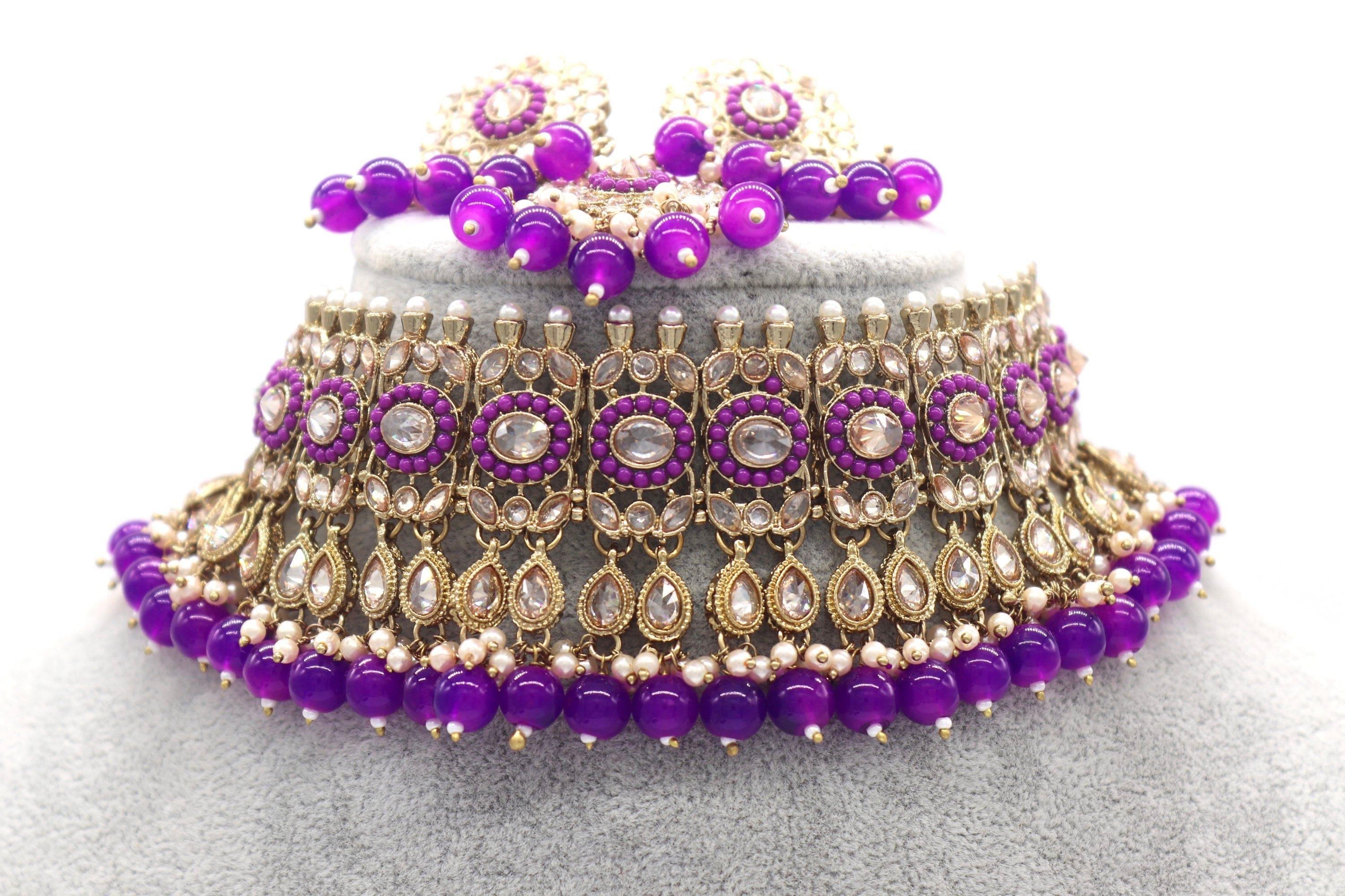 GlambyRivaaz Necklaces Zia Purple Polki Choker Set