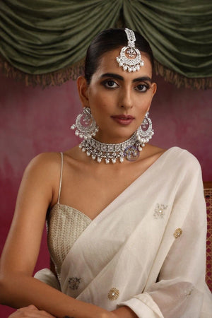 GlambyRivaaz Necklaces Ziva Silver Polki Choker