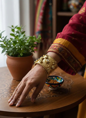 Gold Kundan Cuff Bracelet