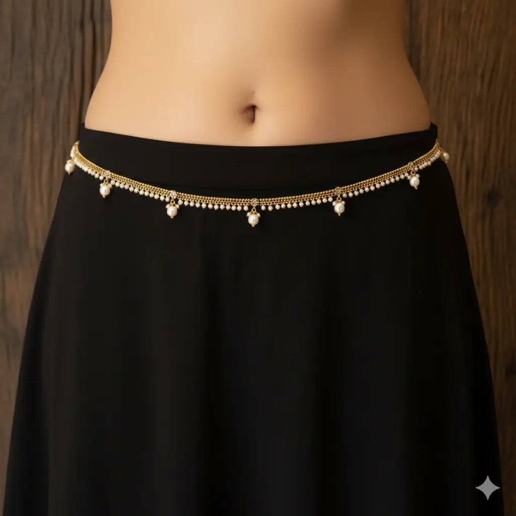 Gold Pearl Waist Chain (Kamarbandh) – Waist Belt for Saree & Lehenga