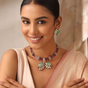 Gulbahar Mint Ruby Polki Necklace Set with Earrings