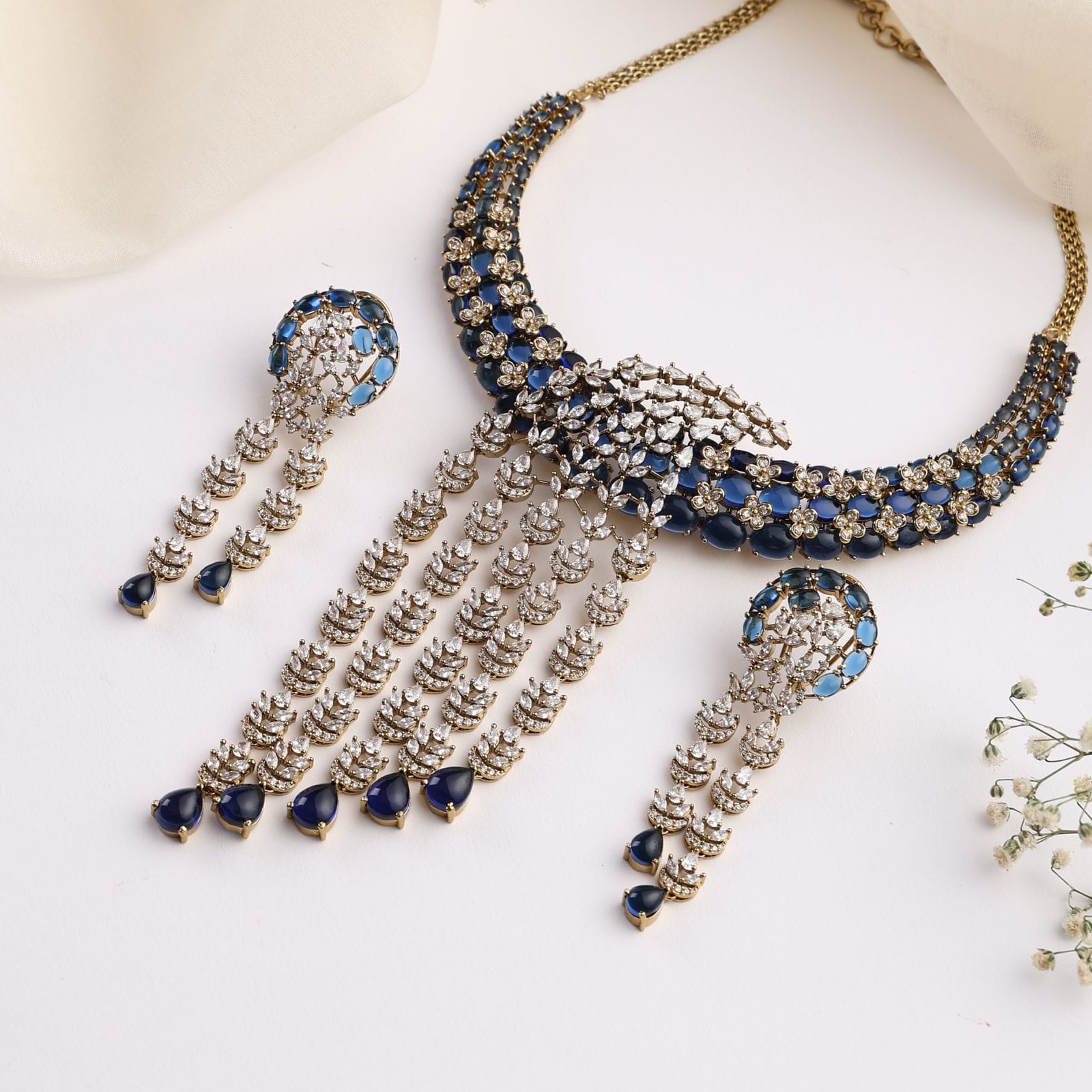 Gulnaar Blue Necklace Set with Earrings