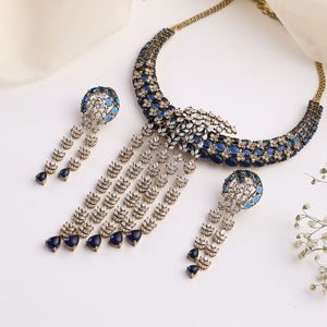 Gulnaar Blue Necklace Set with Earrings