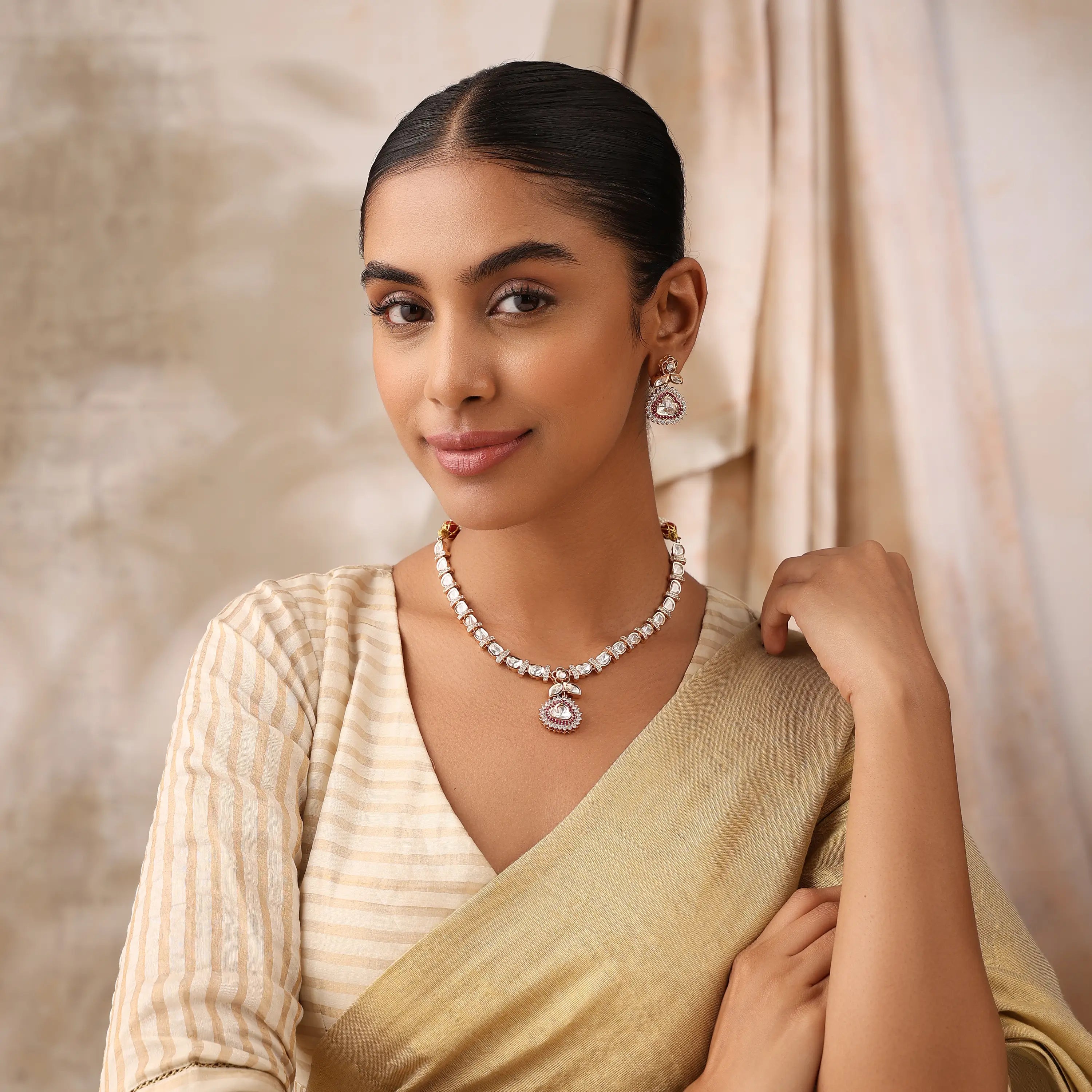 Gulzar Uncut Polki Pendant Necklace Set