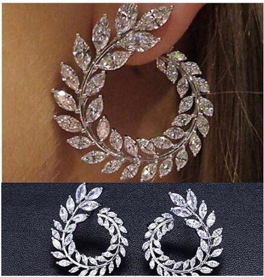 Diamond Wreath Earrings/ CZ Diamond Hoop Earrings/ Statement Earrings/ Indian Jewelry/ Indian Earrings/ Wedding Earrings