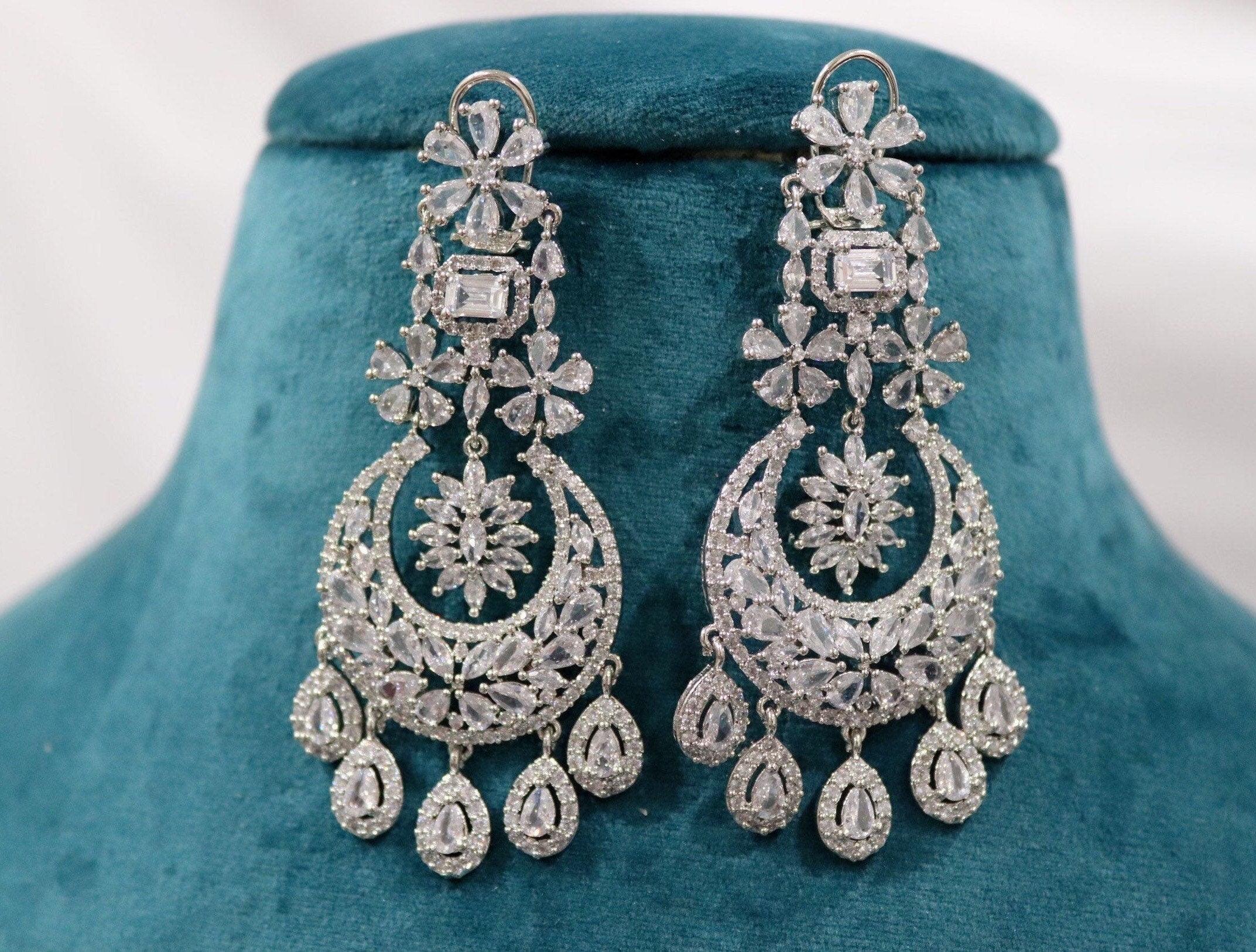 Diamond Chaandbali /Chaandbalis / Indian Earring / Indian Jewelry/ Pakistani Jewelry/ Jewelry/ Bollywood Jewelry/ CZ Earrings