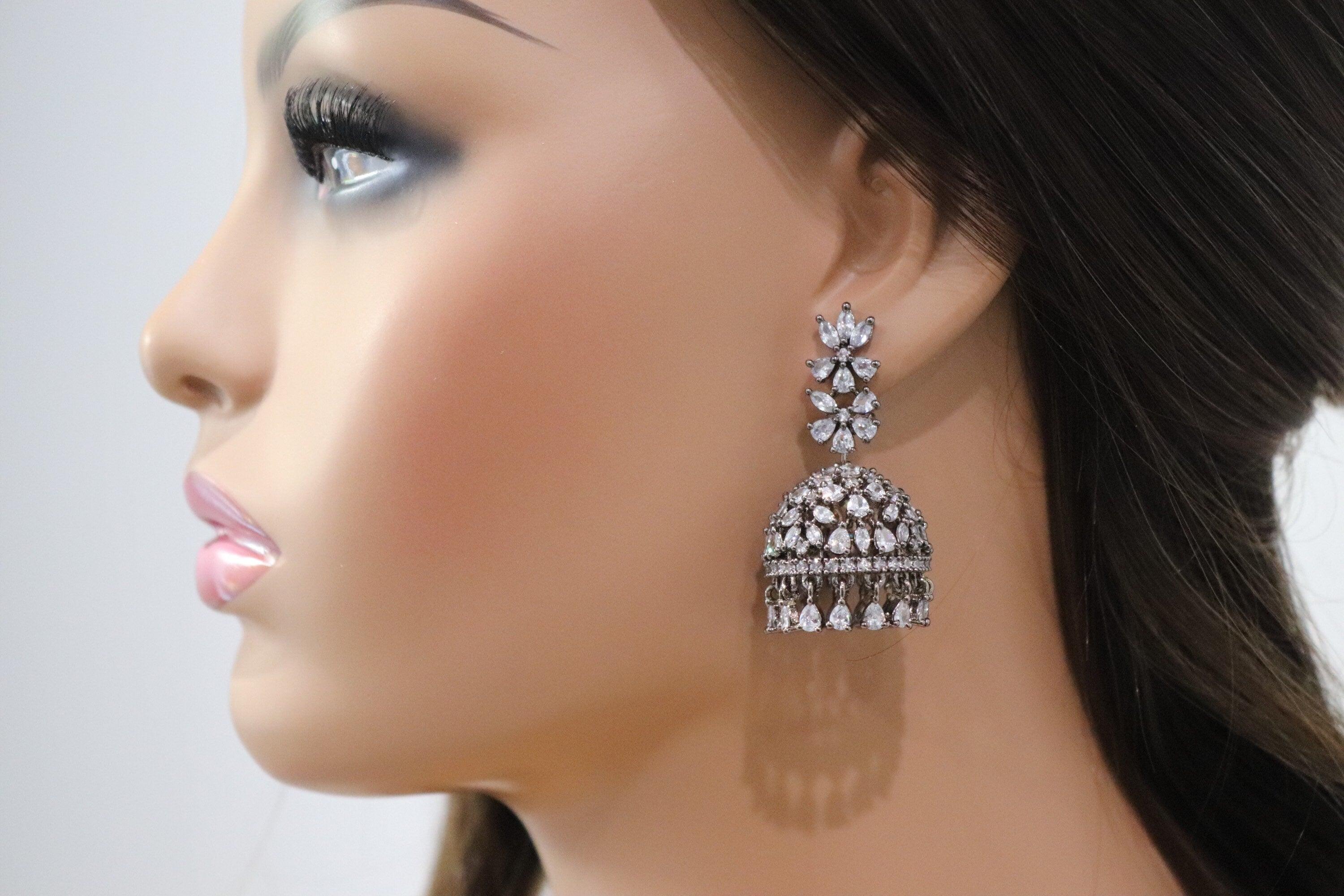 Mili Black Diamond Jhumki/ Small Jhumka/ CZ Jhumka/ Indian Jewelry/ Pakistani Jewelry/ Indian Earrings/ American Diamond