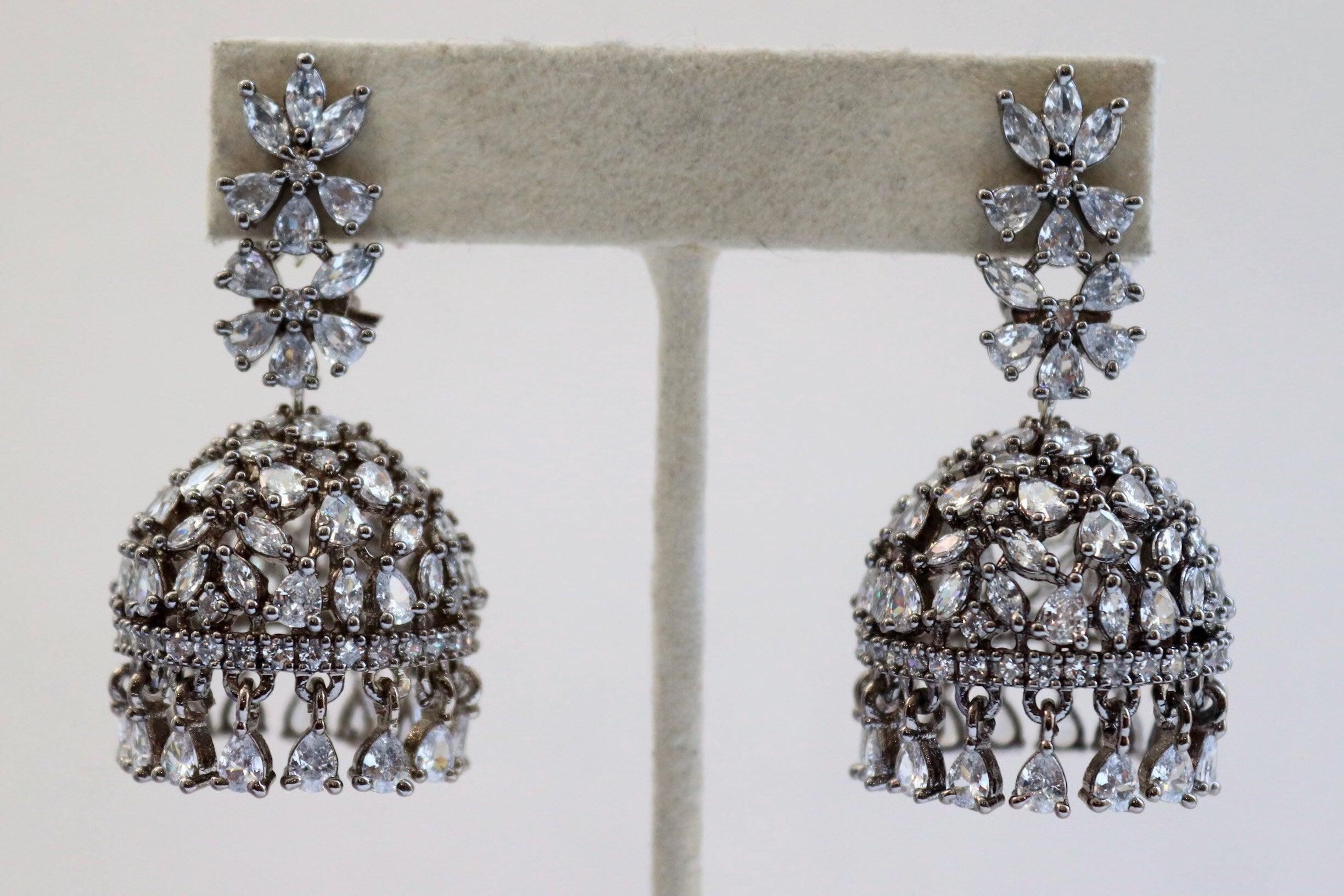 Mili Black Diamond Jhumki/ Small Jhumka/ CZ Jhumka/ Indian Jewelry/ Pakistani Jewelry/ Indian Earrings/ American Diamond