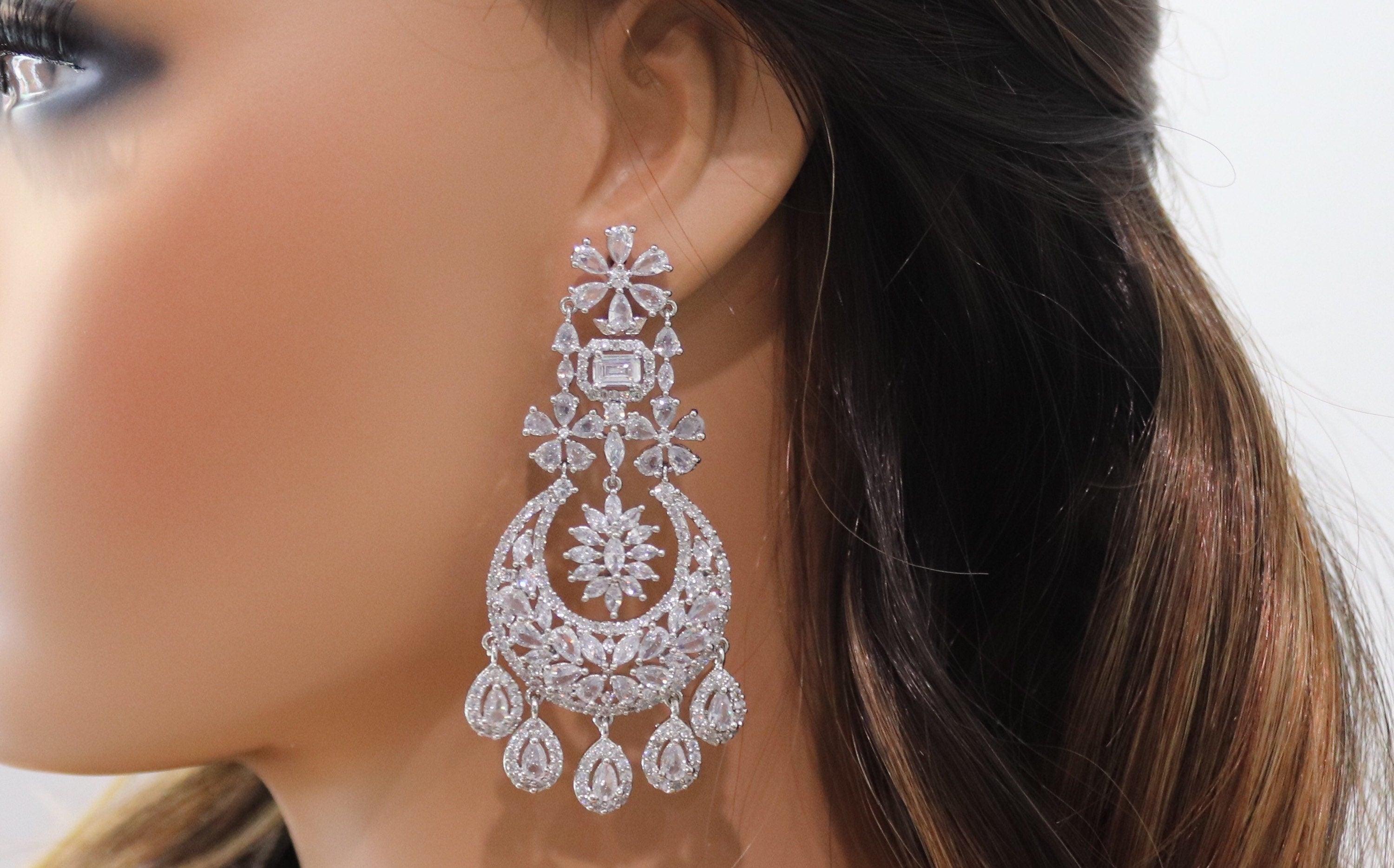 Diamond Chaandbali /Chaandbalis / Indian Earring / Indian Jewelry/ Pakistani Jewelry/ Jewelry/ Bollywood Jewelry/ CZ Earrings