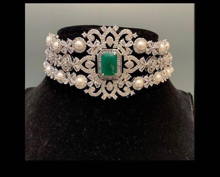 Gina Choker/ CZ Pearl Choker Necklace Set/ Kundan Necklace Set/ Victorian Choker/ Indian Choker