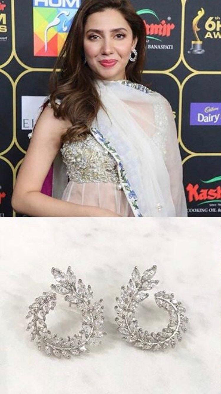 Diamond Wreath Earrings/ CZ Diamond Hoop Earrings/ Statement Earrings/ Indian Jewelry/ Indian Earrings/ Wedding Earrings