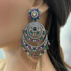 Pre Order Multicolored Diamond Chaandbalis/ CZ Chaandbali/ Zirconia Earrings/ Indian Earrings/ Pakistani Jewelry / Bollywood Jewelry