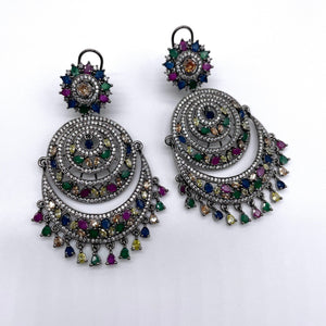 Pre Order Multicolored Diamond Chaandbalis/ CZ Chaandbali/ Zirconia Earrings/ Indian Earrings/ Pakistani Jewelry / Bollywood Jewelry