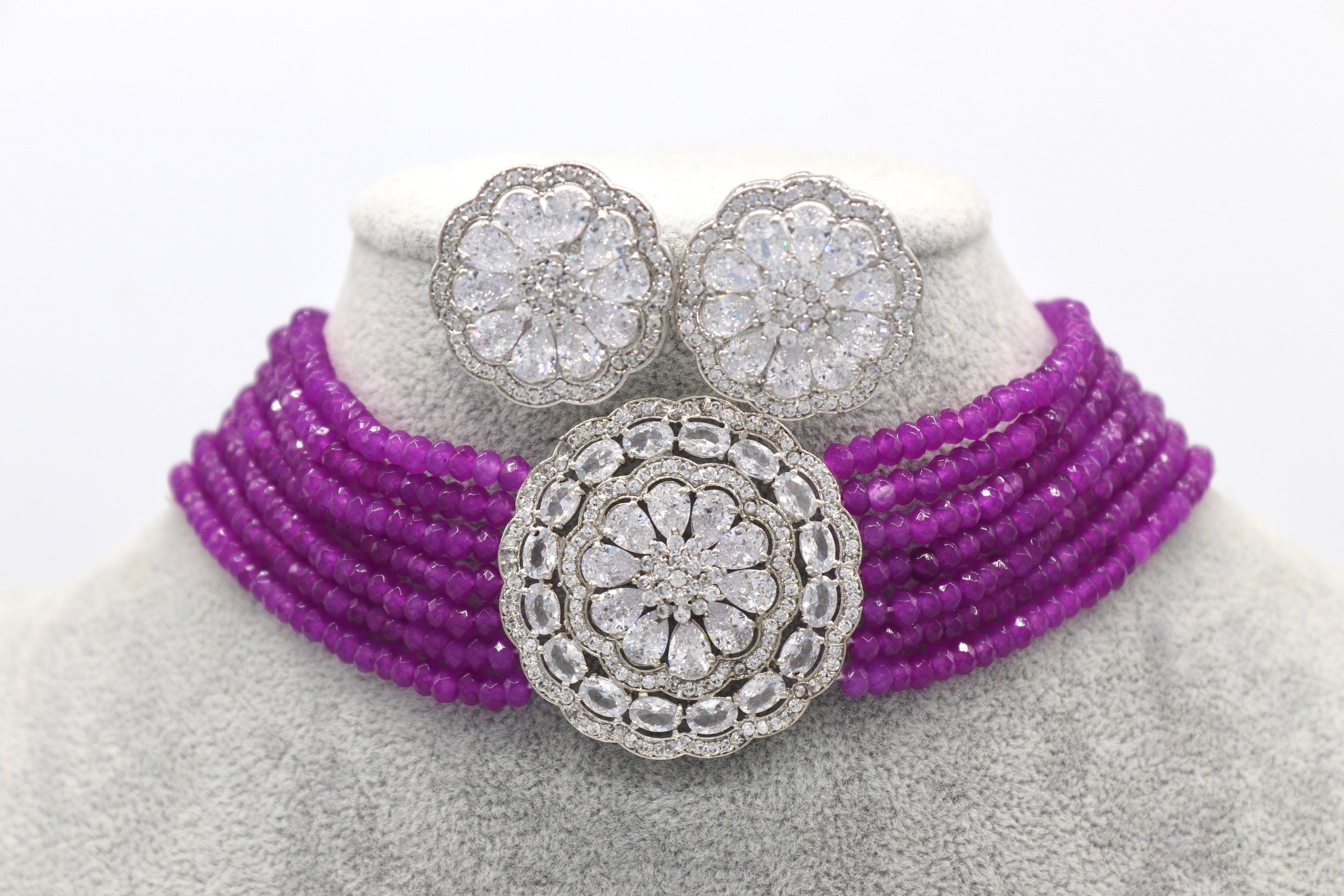Mona Purple Silver Choker Indian Jewelry Pakistani Jewelry Indian Necklace Indian Choker Indian Wedding Necklace Set Kundan Choker
