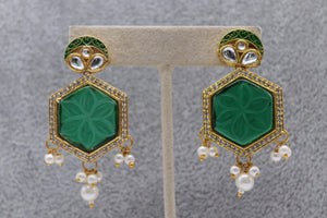 Pre Order Carved Emerald Gold Pearl Choker / Indian Necklace/ South Necklace/ One Gram Gold Plated Necklace/ Indian Jewelry