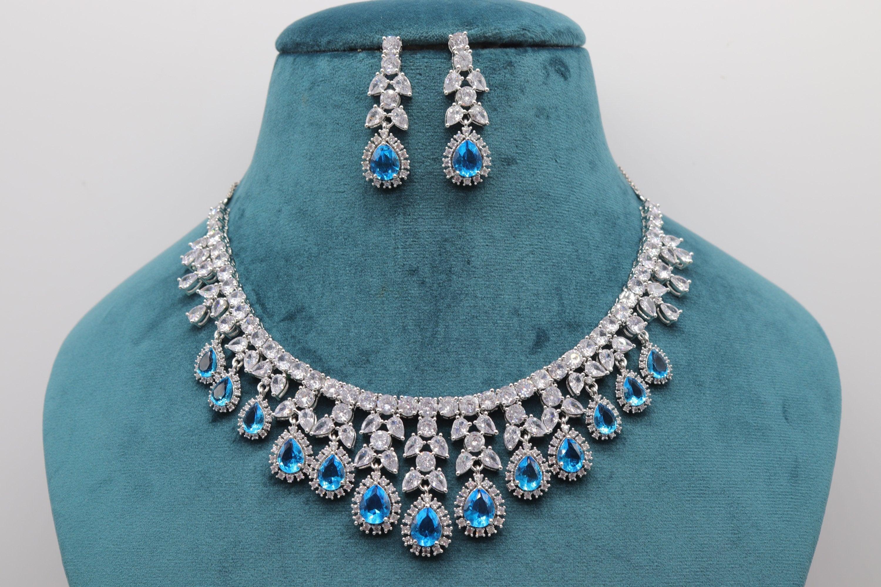 May Turquoise Diamond Necklace / Statement Jewelry/ Statement Necklace/ Elegant Jewelry/ Unique Jewelry/ Indian Jewelry/ CZ choker Necklace