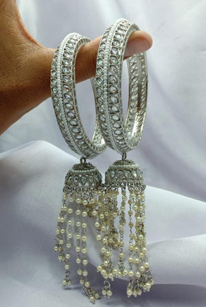 Silver Polki Bangle Pair/ Indian Bangles/ Gold Bangle/ Indian jewelry/ Pakistani jewelry/ Bangle/ Stone bangle/