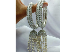 Silver Polki Bangle Pair/ Indian Bangles/ Gold Bangle/ Indian jewelry/ Pakistani jewelry/ Bangle/ Stone bangle/